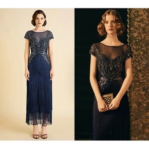 Babeyond Sequin Fringe Evening Gown Elegant Navy Blue Evening Dress, size 4